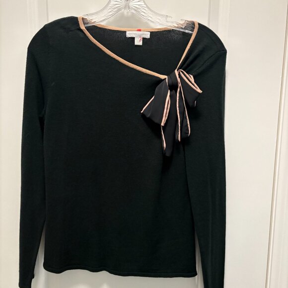 New York & Company Long Sleeve Slant Neck Sweater w/Tie Sz Small Black/Mauve EUC - Picture 3 of 9